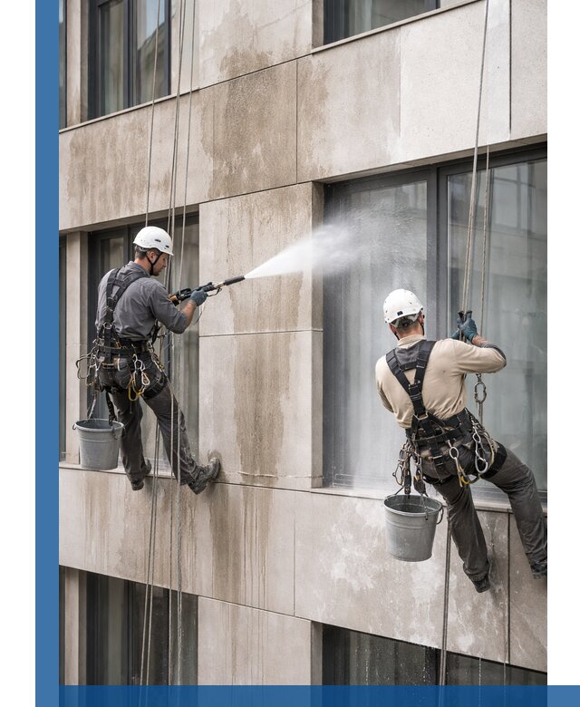 Послестроительная мойка фасада промышленным альпинизмом в Рубцовске