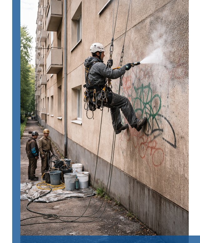 Удаление граффити с фасада в Рубцовске без следов и повреждений