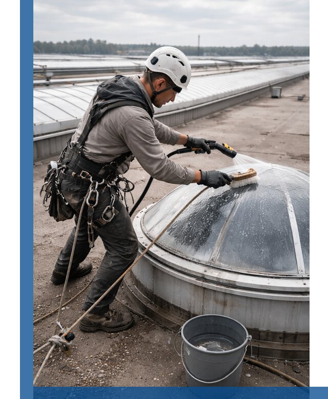 Мойка зенитных фонарей на кровле для промышленных объектов в Рубцовске