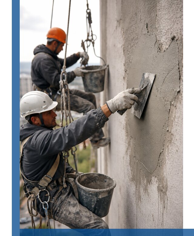 Штукатурка фасада на высоте в Рубцовске профессиональные работы