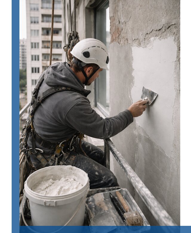 Шпаклевка фасадов на высоте с промальпинистами в Рубцовске