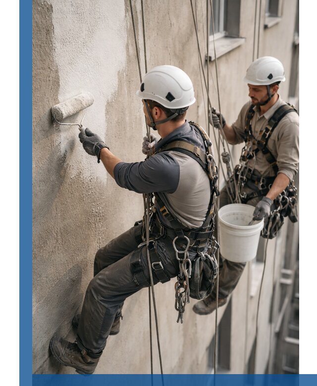 Грунтовка фасада на высоте в Рубцовске промышленными альпинистами