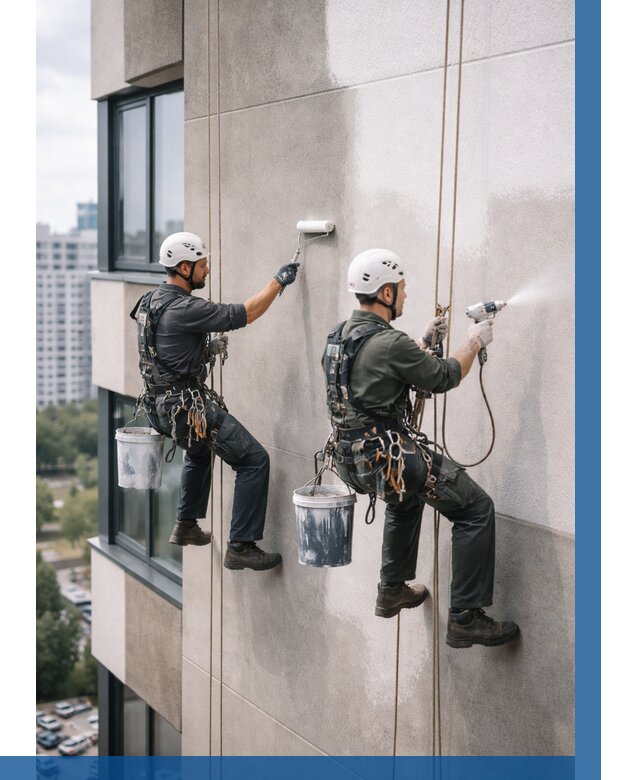 Покраска фасада альпинистами в Рубцовске от 303 р. | ВЫСОТНИК-Рбц