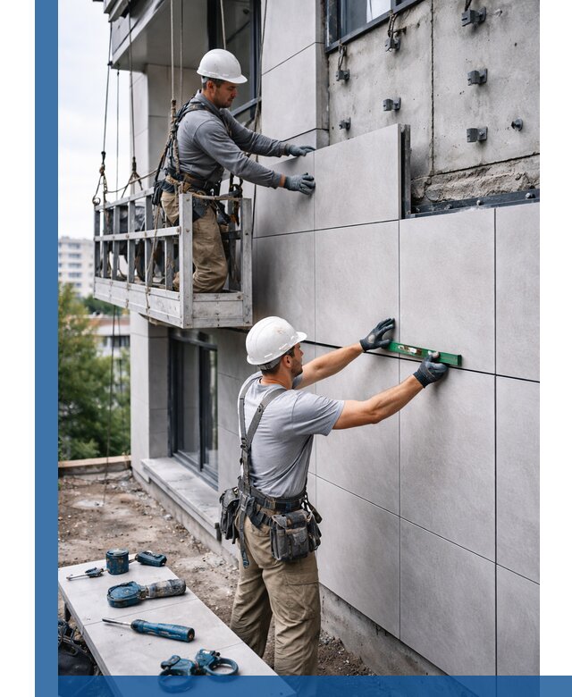 Монтаж керамогранита на фасад в Рубцовске под ключ с гарантией качества