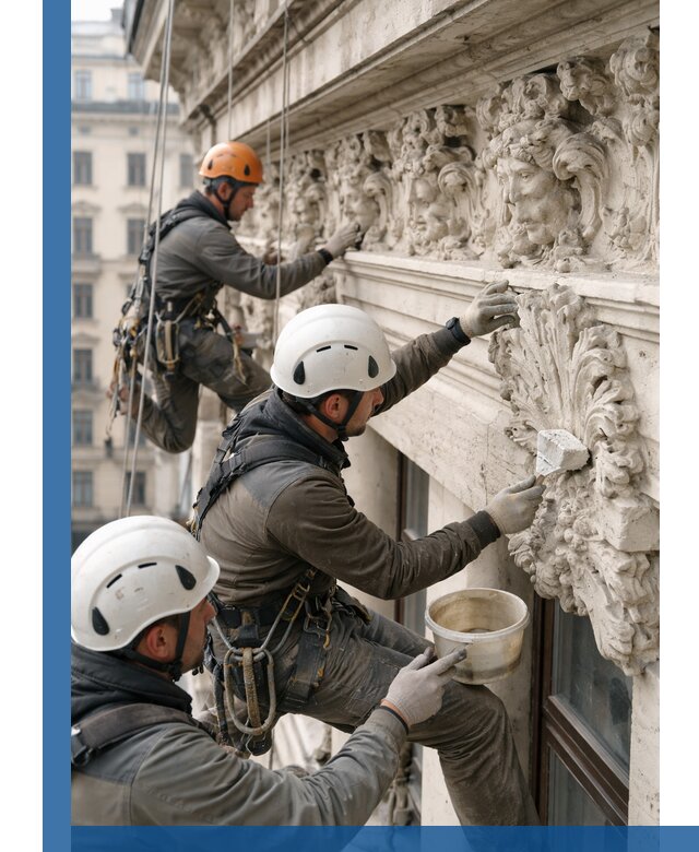 Реставрация фасадной лепнины с высотными работами в Рубцовске