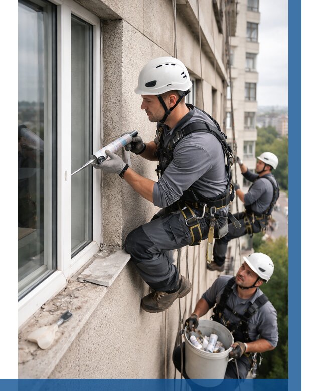 Герметизация оконных швов снаружи в Рубцовске от 1517 р. | ВЫСОТНИК-Рбц