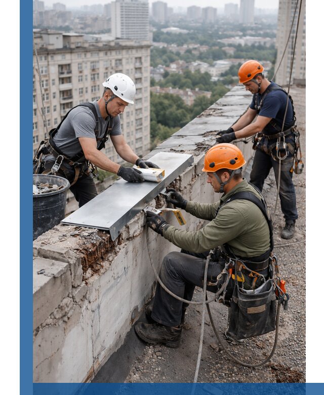 Ремонт парапета на кровле в Рубцовске, высотные работы с гарантией