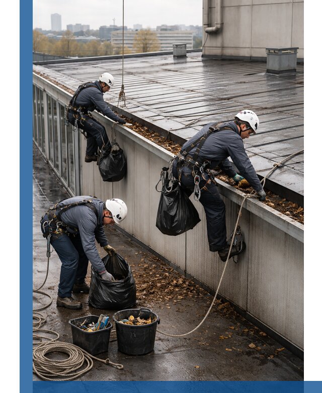 Очистка кровли по периметру в Рубцовске силами промышленных альпинистов