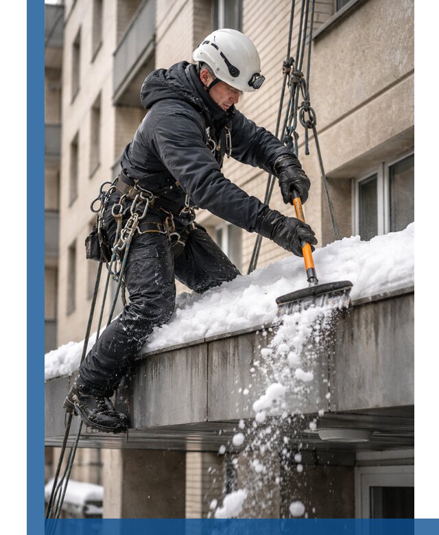 Очистка козырьков от снега в Рубцовске круглогодично безопасно