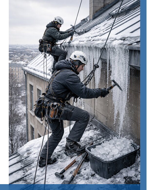 Удаление наледи с кровли в Рубцовске от 5562 р. | ВЫСОТНИК-Рбц