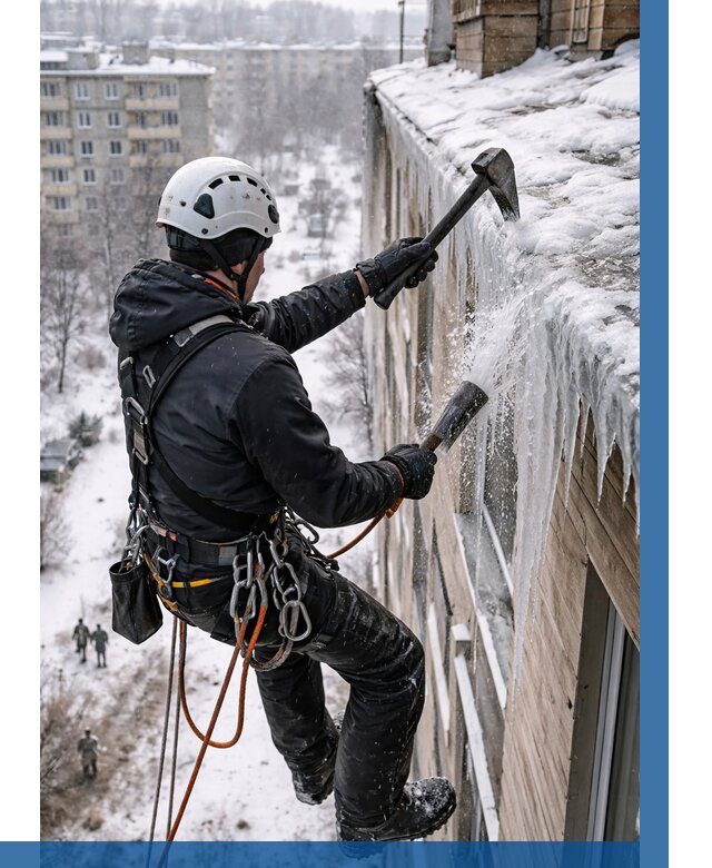 Сбивание сосулек с крыши в Рубцовске по цене от 4551 р. | ВЫСОТНИК-Рбц