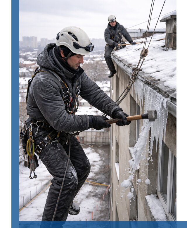 Сбивание и удаление сосулек с крыши в Рубцовске безопасно