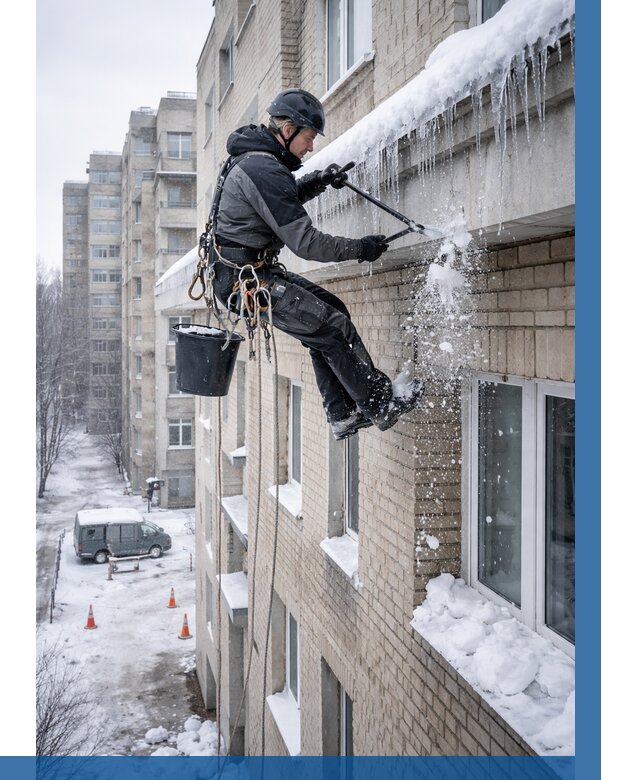 Удаление наледи с карнизов в Рубцовске от 354 р. | ВЫСОТНИК-Рбц