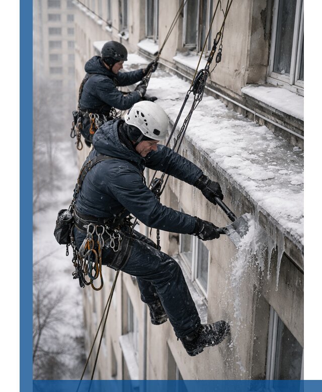 Удаление наледи и сосулек с карнизов в Рубцовске профессионально