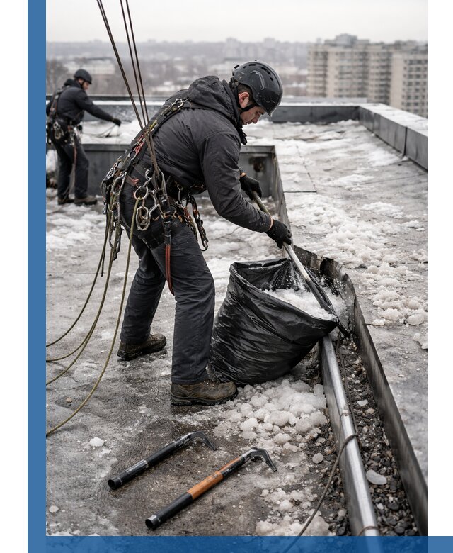 Аварийная очистка кровли в Рубцовске от промальпинистов