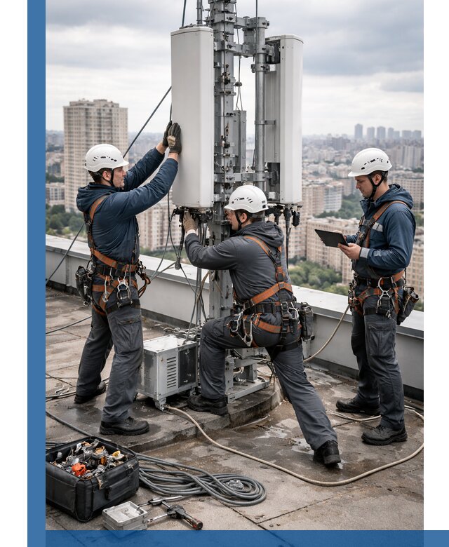 Монтаж антенн связи на крыше в Рубцовске с вводом в эксплуатацию