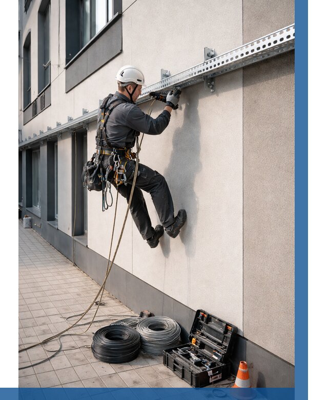 Монтаж кабельных лотков на фасаде в Рубцовске от 1214 р. | ВЫСОТНИК-Рбц