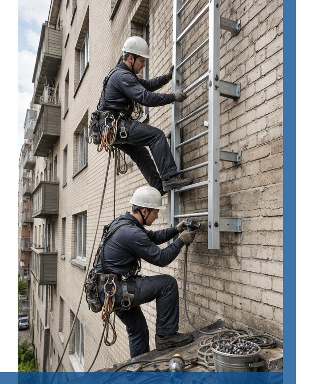 Монтаж пожарной лестницы в Рубцовске от 25283 р заказать у ВЫСОТНИК-Рбц