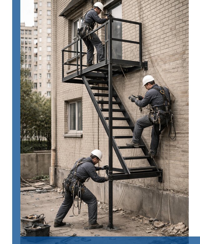 Монтаж пожарной лестницы в Рубцовске, установка и крепление