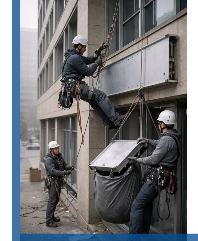 Демонтаж рекламной вывески с высотными работами в Рубцовске