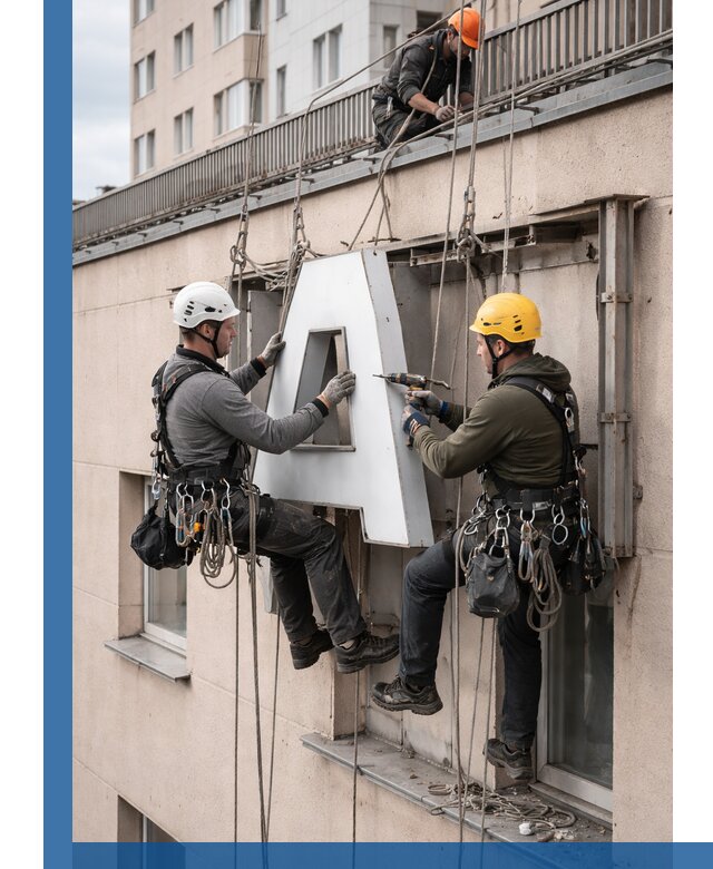 Ремонт и восстановление наружных вывесок на высоте в Рубцовске