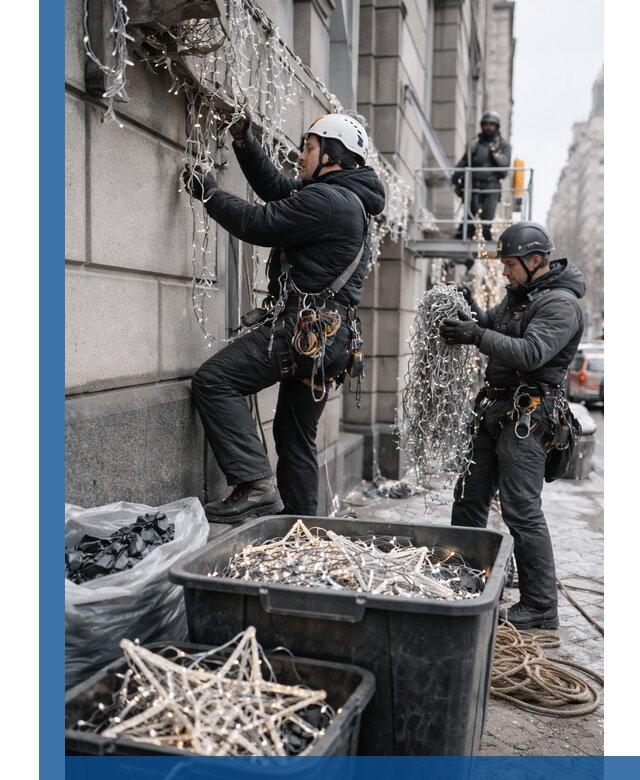 Демонтаж новогоднего оформления и гирлянд в Рубцовске