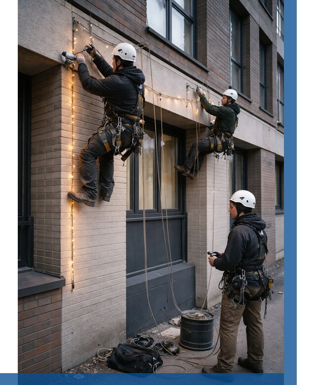 Монтаж гирлянд на фасаде в Рубцовске от 3540 р. | ВЫСОТНИК-Рбц