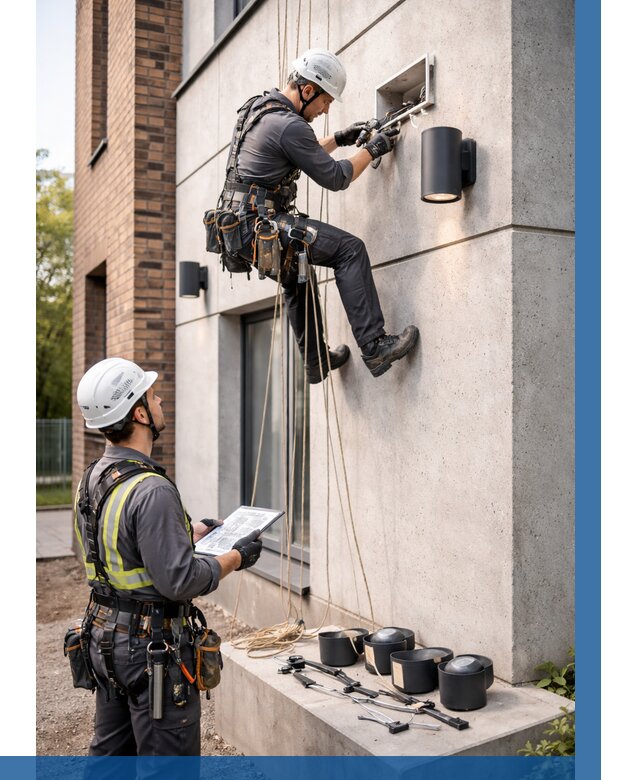 Монтаж фасадного освещения в Рубцовске от 2528 р. | ВЫСОТНИК-Рбц