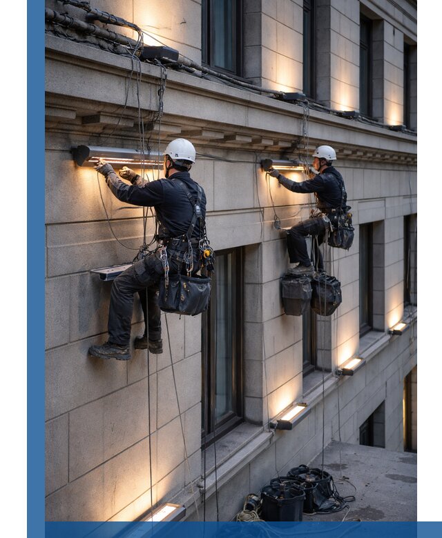 Монтаж архитектурной подсветки фасадов зданий в Рубцовске