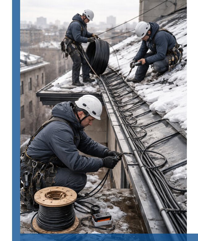 Монтаж греющего кабеля на кровле в Рубцовске под ключ