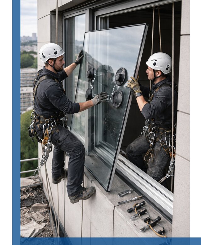 Замена стеклопакетов на высоте с промышленными альпинистами в Рубцовске