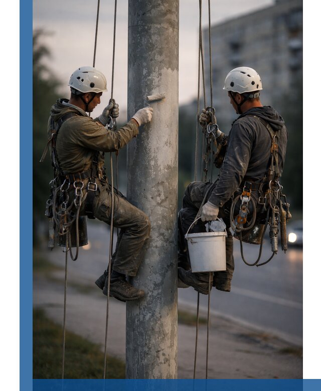 Покраска опор освещения и антикоррозийная защита в Рубцовске